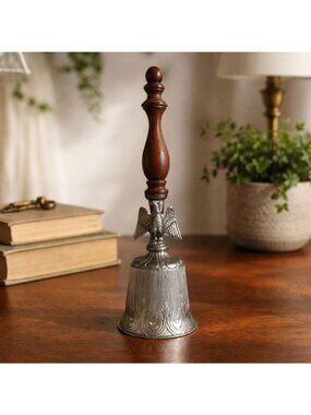 Freedom Eagle Hand Bell Patriotic Metal and Wooden Handle 1970s Vintage 10.5"